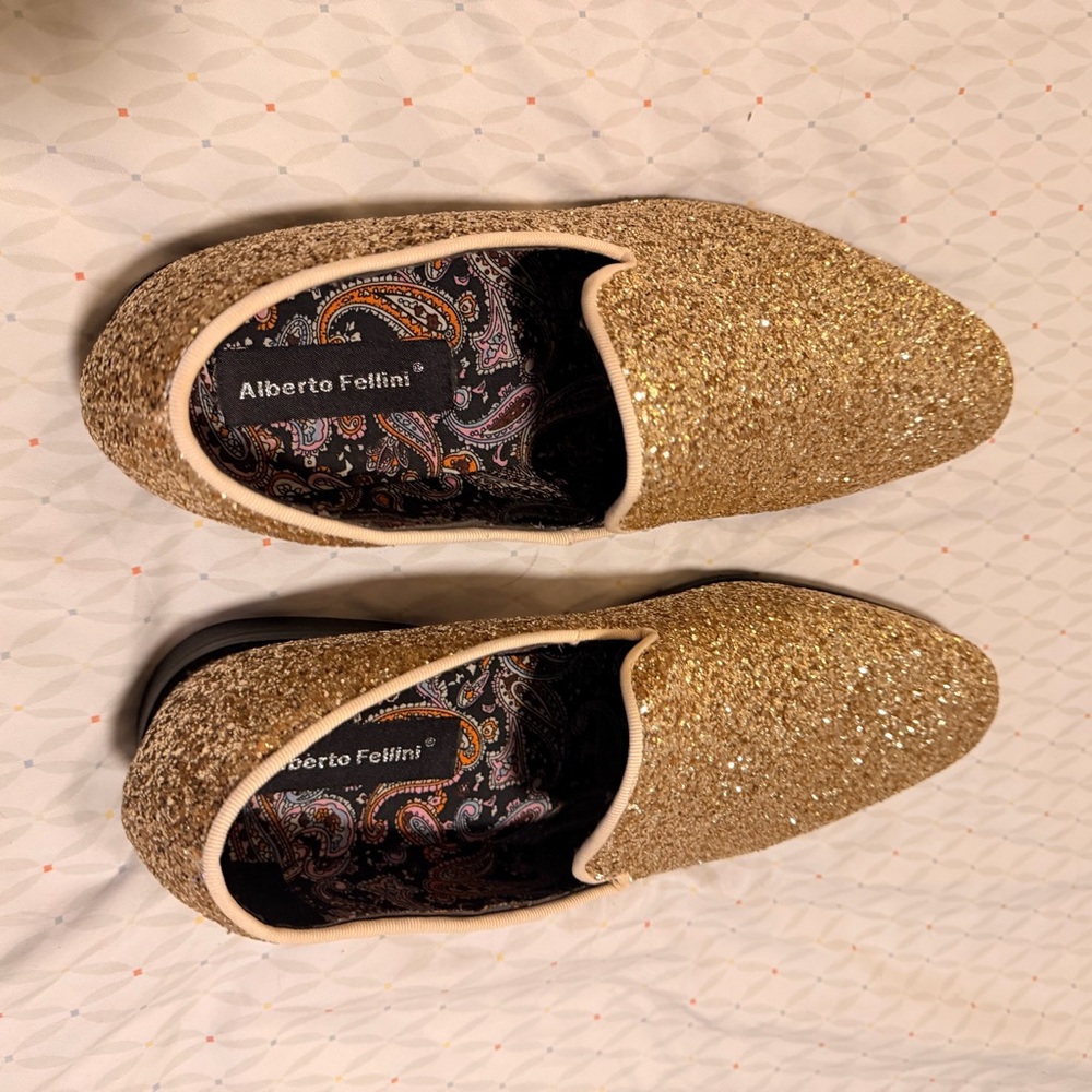 Alberto Fellini Gold Glitter Loafers